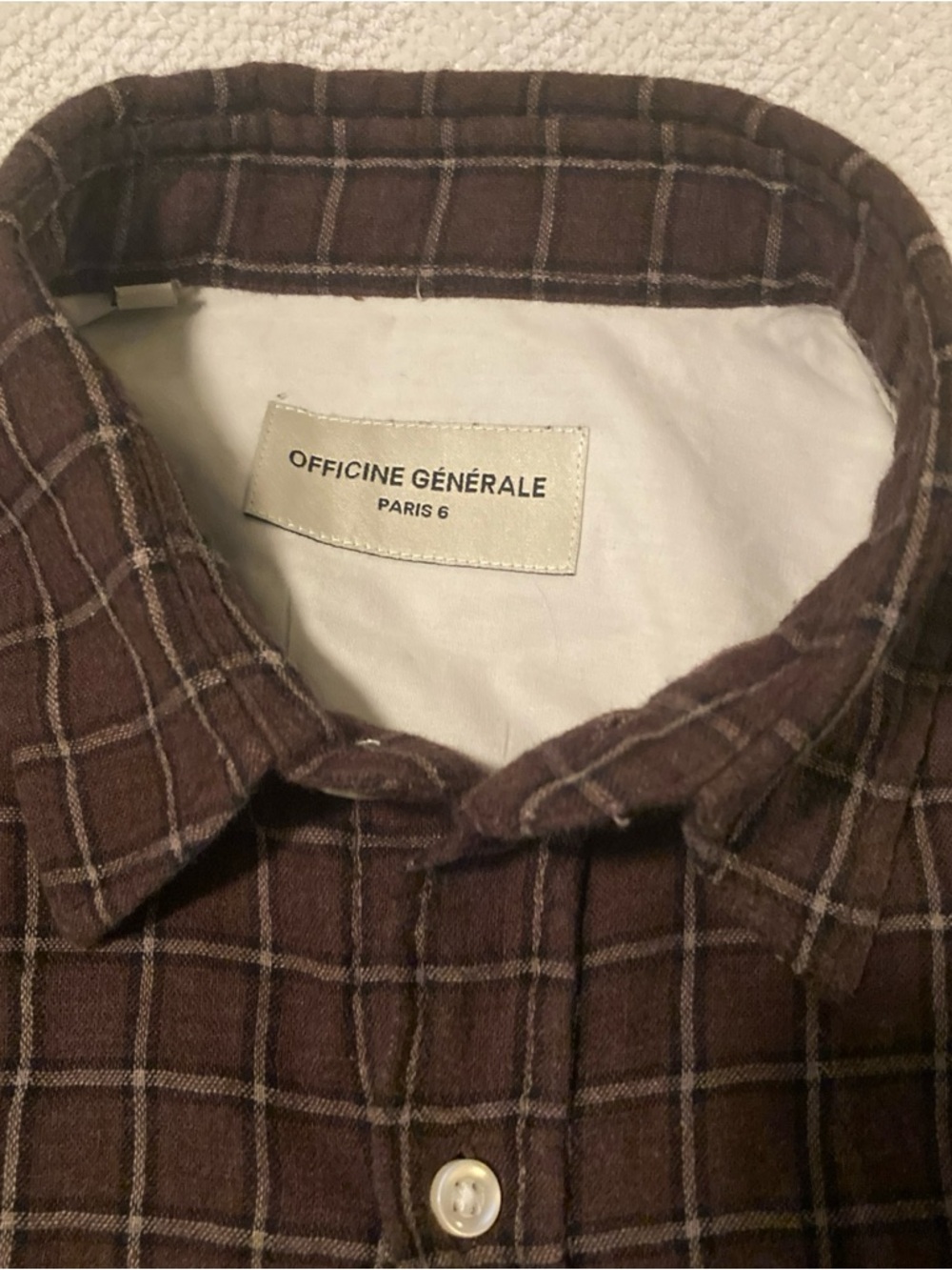 Officine Genérale Men's Brown Windowpane Check Shirt size S made in Portugal